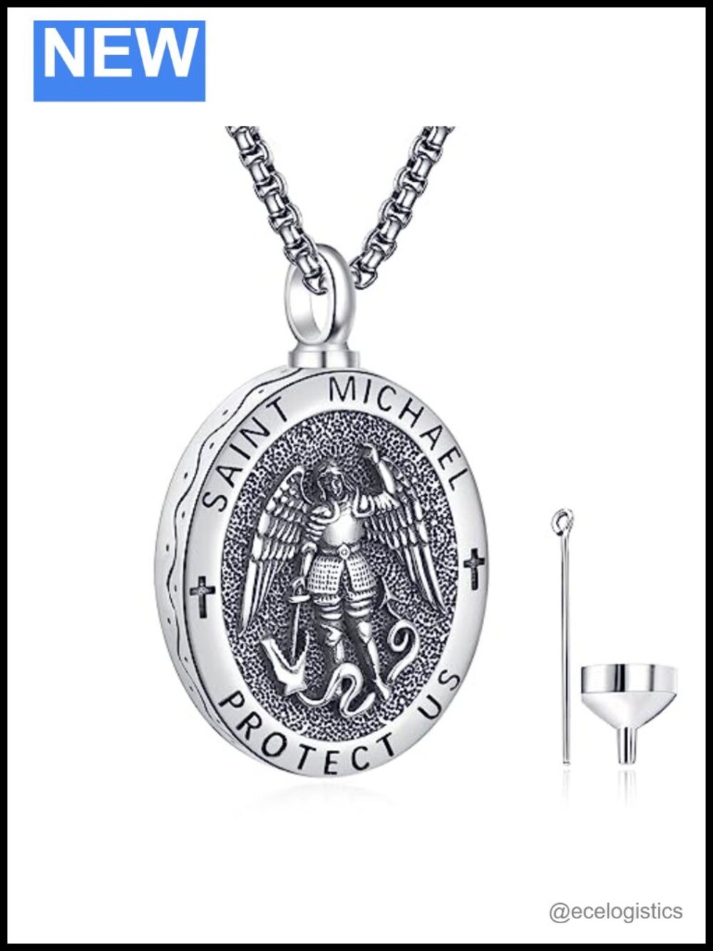 Sterling Silver Saint Michael Urn Necklace for Ashes for Men